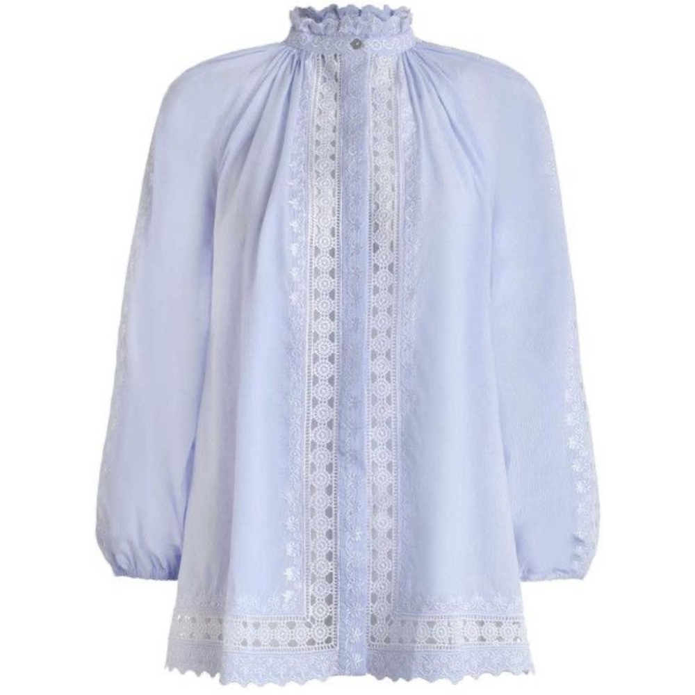 Zimmermann Mock Neck Caravan Striped Blouse